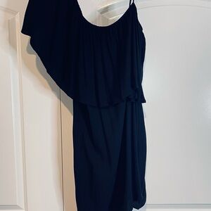 Ella Moss Black Asymmetrical Ruffled Cocktail Dress